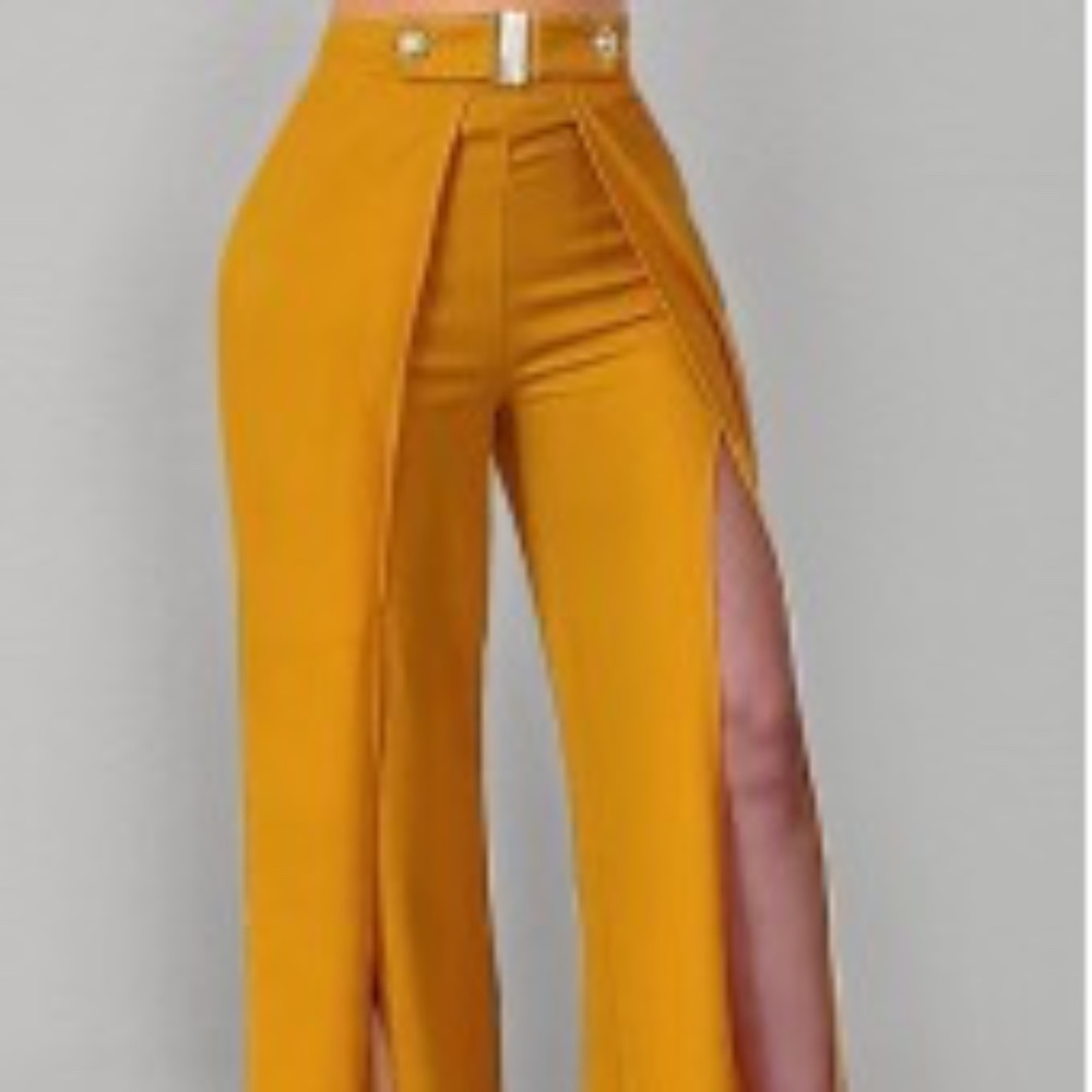 High Waisted Slit Design Pants